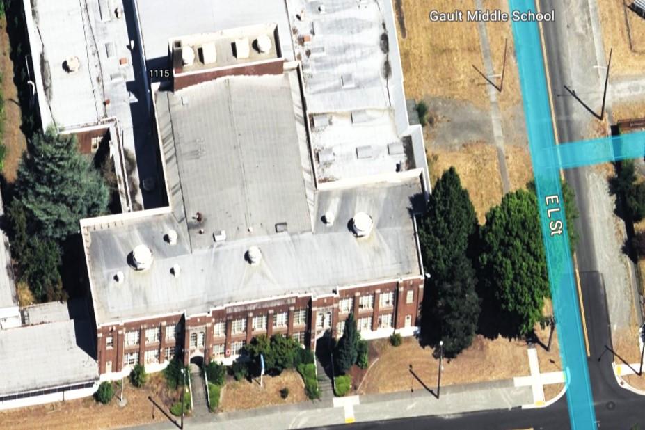 Aerial photograph of Gault Middle School (2023)